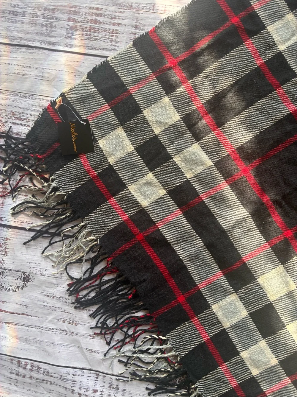 Nicole’s Boutique Women’s Classic Black Tartan Plaid Fringe Scarf